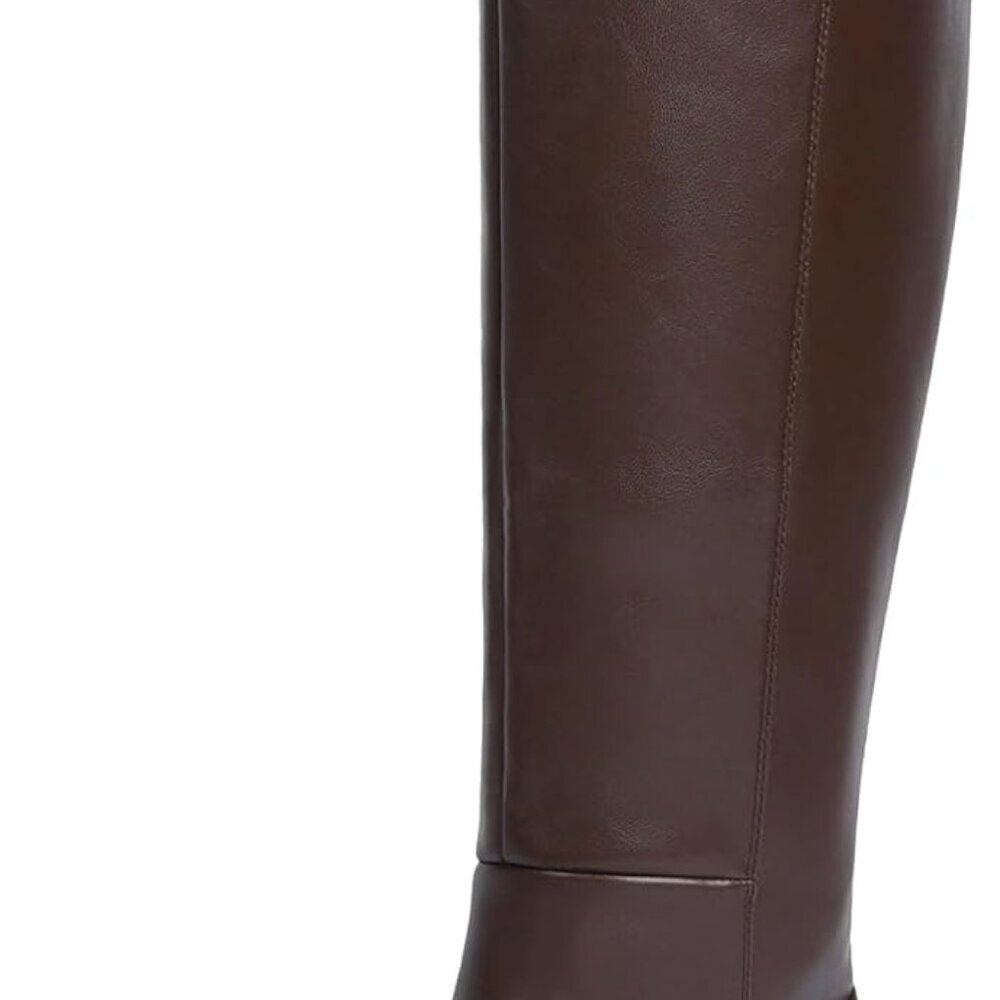 Women Knee High Boots Faux Leather Flat Round Toe Side Zipper Dress